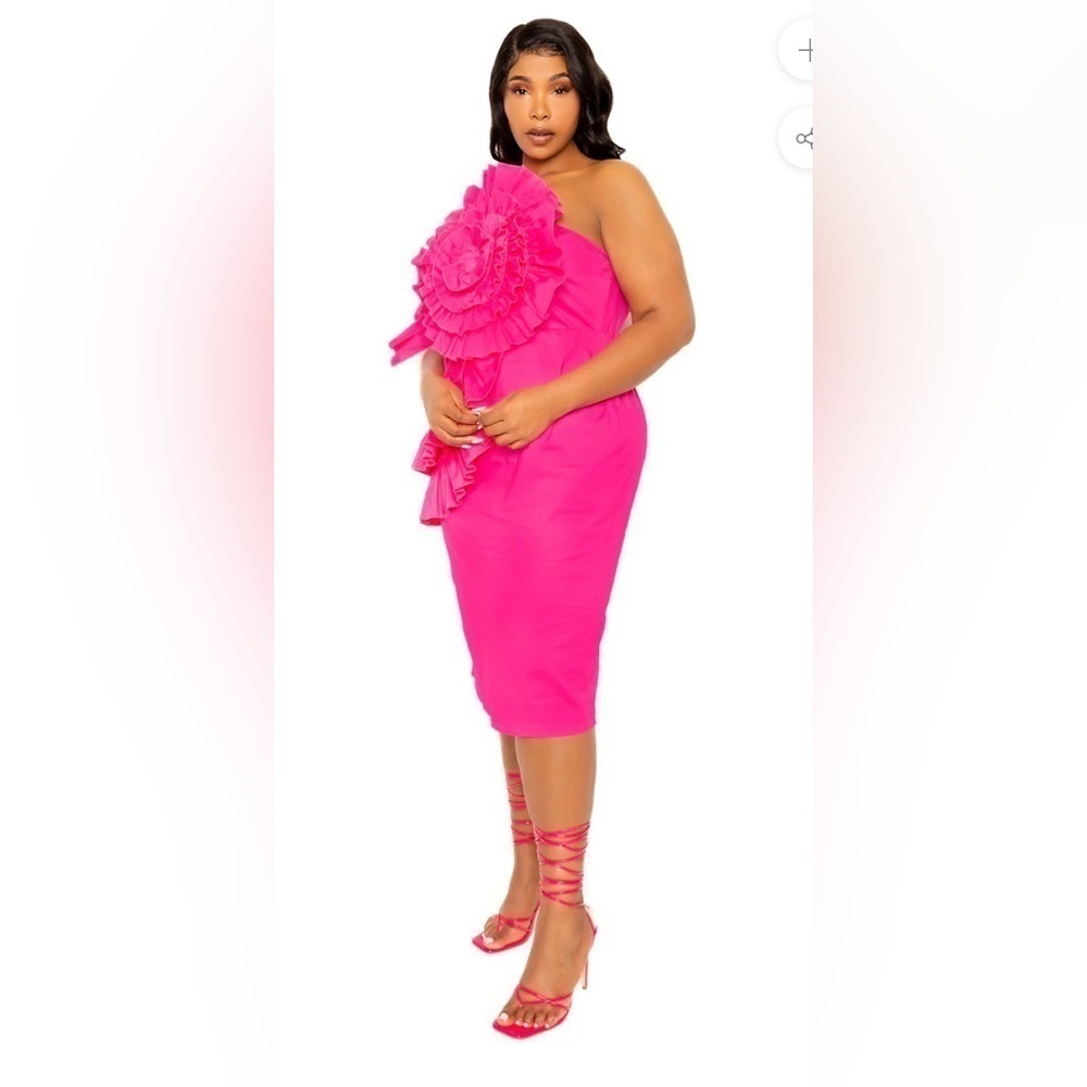 BUXOM women’s midi dress 2XL Floral Motif One Shoulder wedding guest summer chic - Picture 3 of 14